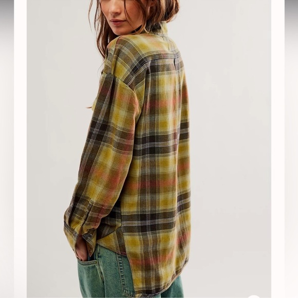 Free People We The Free Izzie Plaid Flannel Cargo Shirt Jacket Shacket Olive - Picture 4 of 10